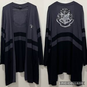 Harry Potter Size 5X Hogwarts Cardigan Sweater Black Gray Open Front Longline